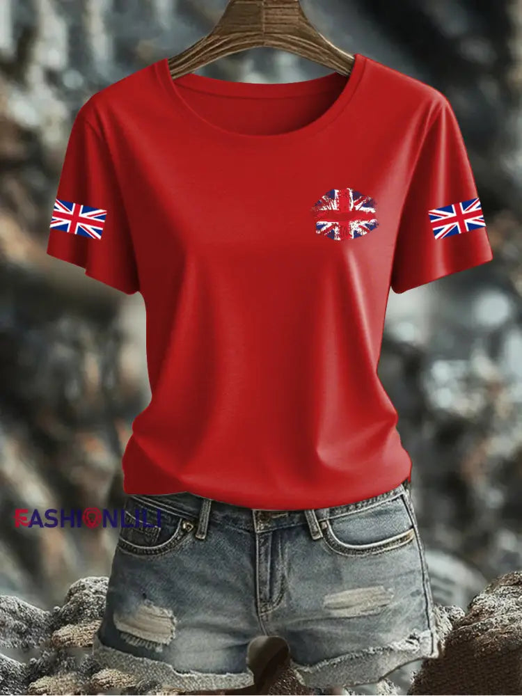 Women’s UK Flag Printed T-shirt Red / S