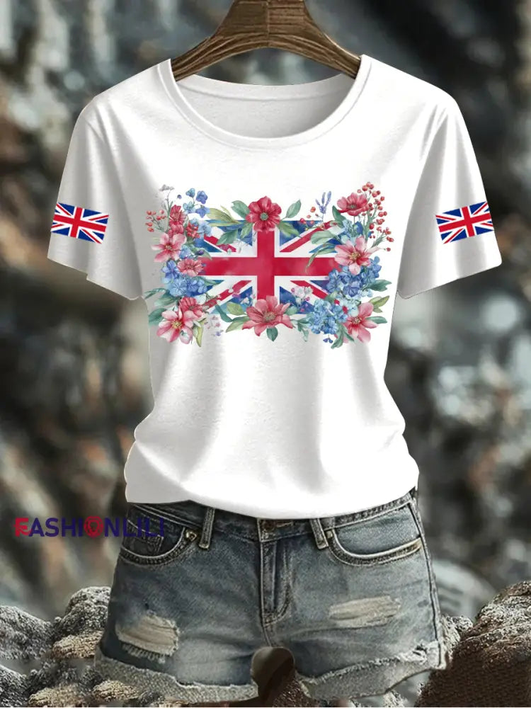 Women’s UK Flag Printed T shirt White / S