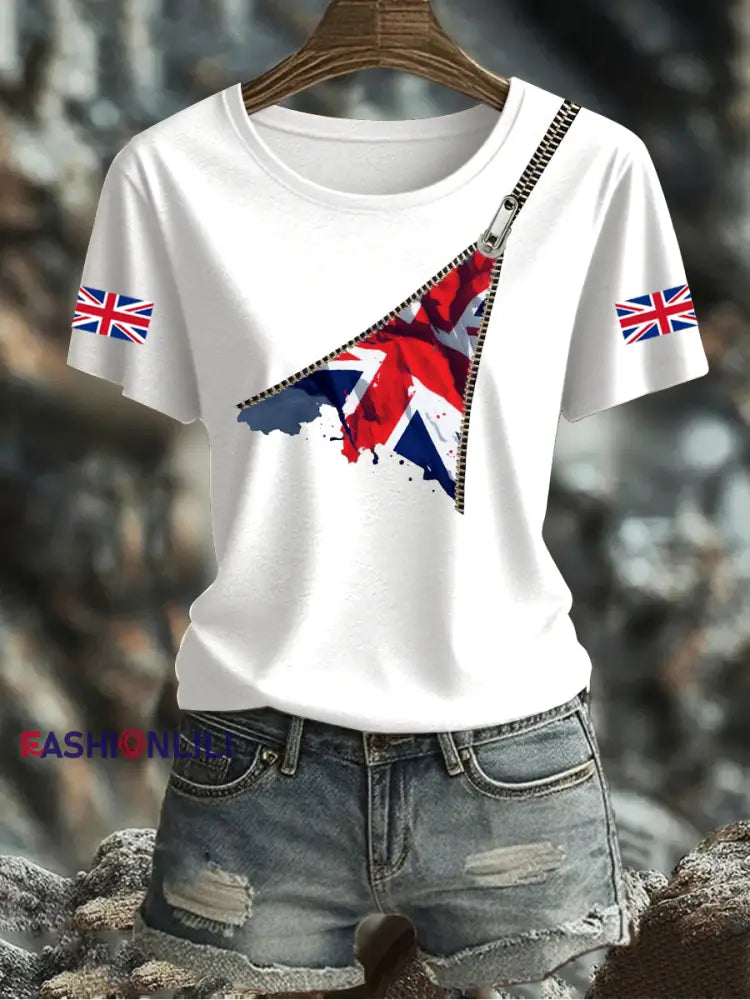 Women’s UK Flag Printed T shirt White / S