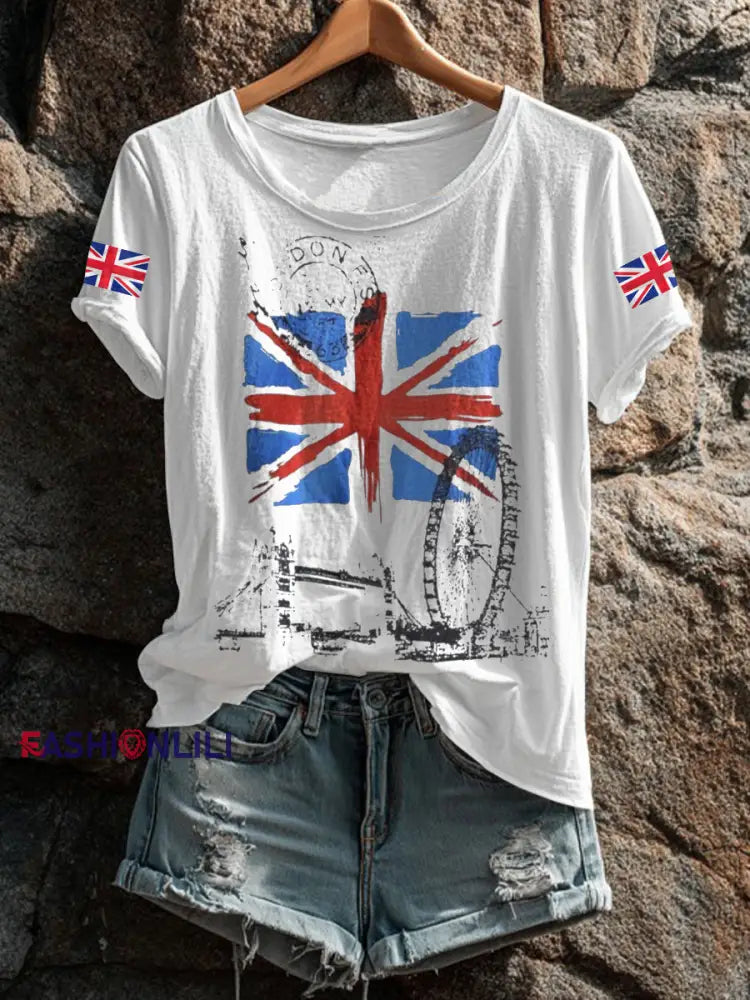 Women’s UK Flag Printed T shirt White / S