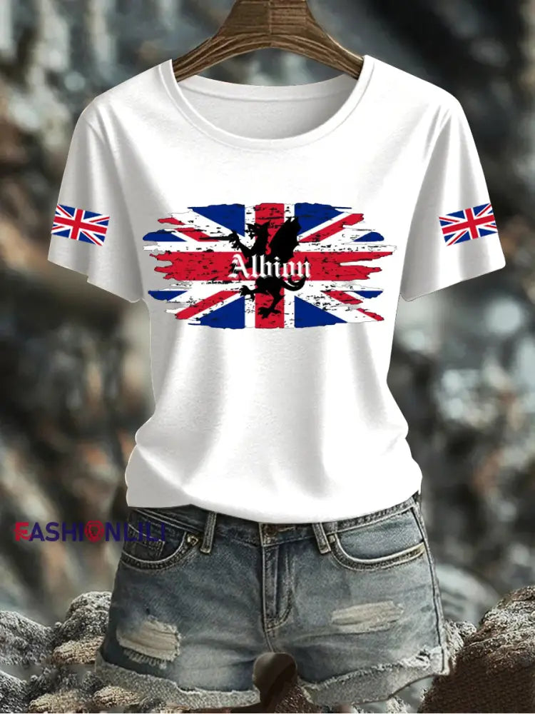 Women’s UK Flag Printed T shirt White / S