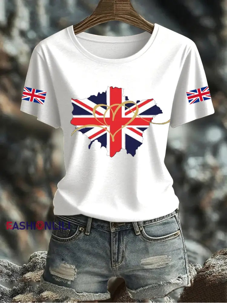 Women’s UK Flag Printed T shirt White / S
