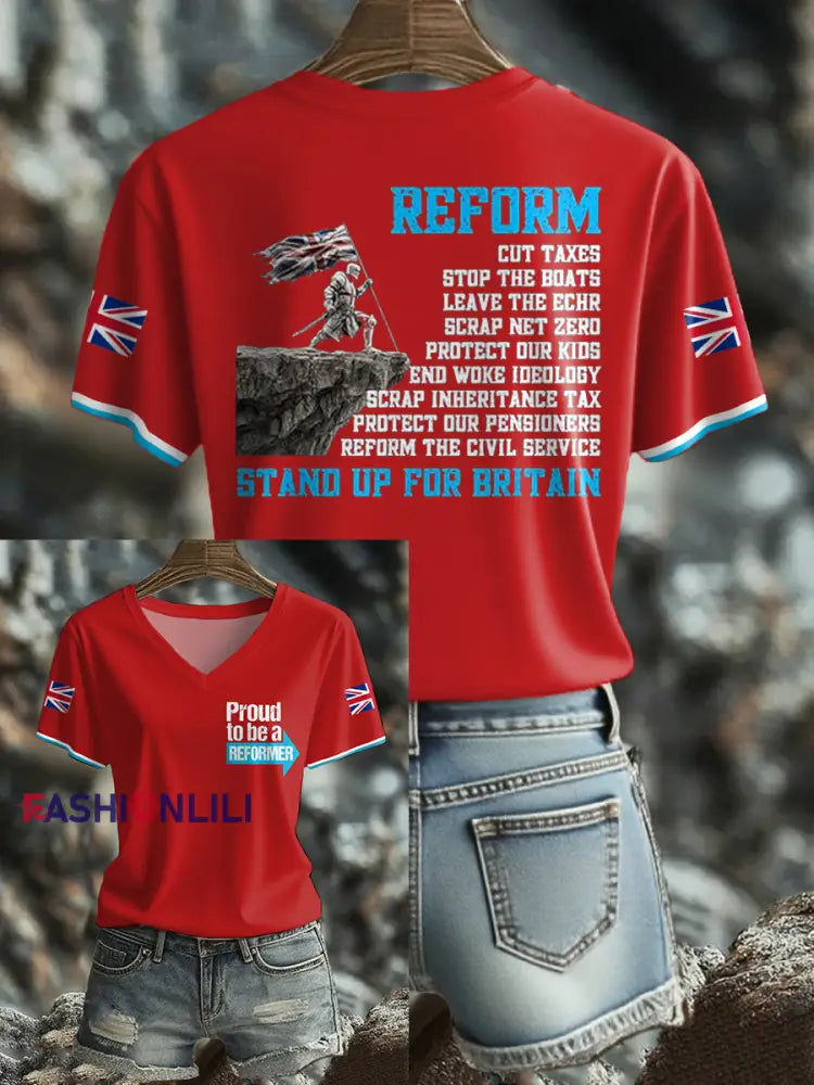 Women’s UK Flag Reform Printed T shirt Red / S