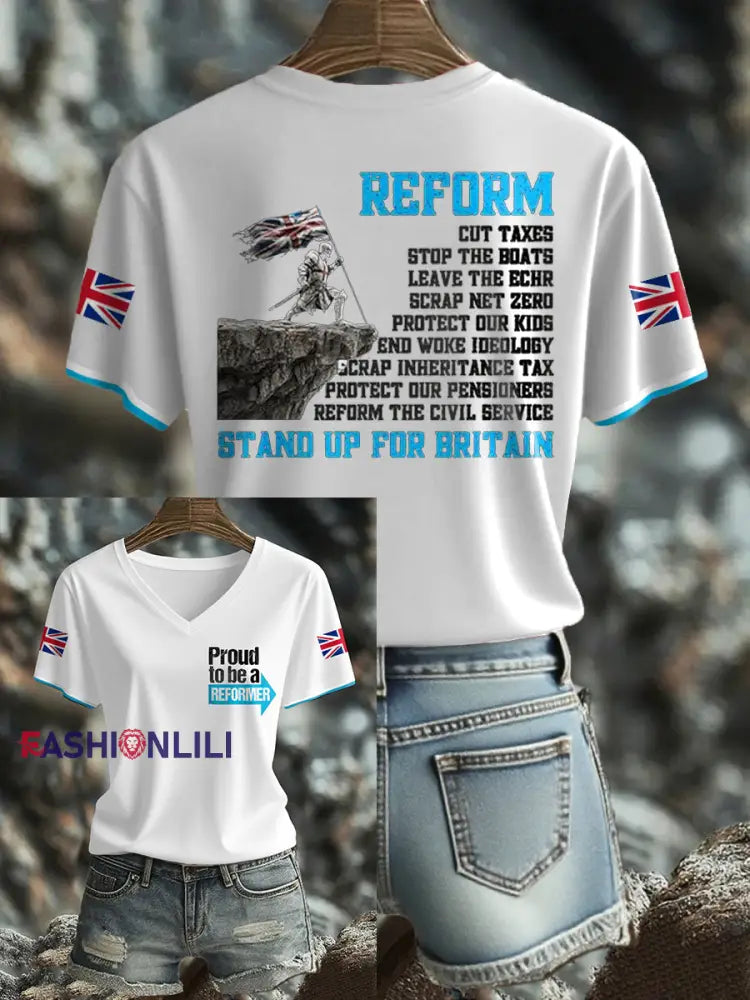 Women’s UK Flag Reform Printed T shirt White / S