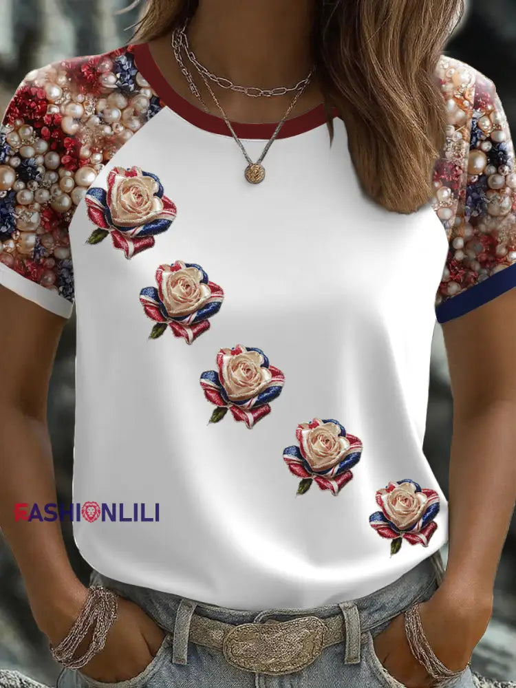 Women’s UK Flag Rose Art Printed T shirt White / S