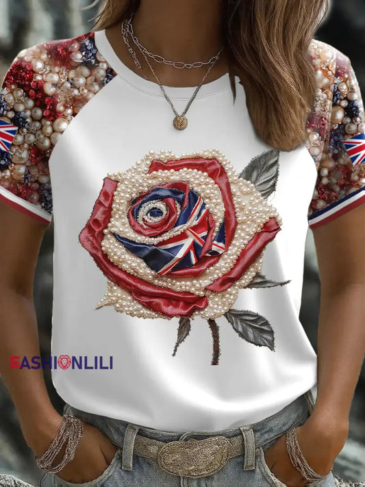 Women’s UK Flag Rose Art Printed T shirt White / S
