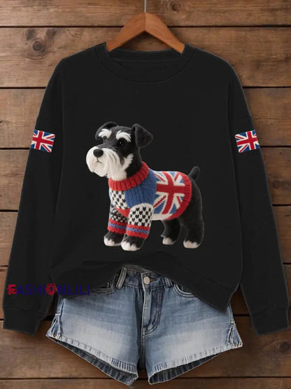 Women’s UK Flag Schnauzer Print Sweatshirt Black / S