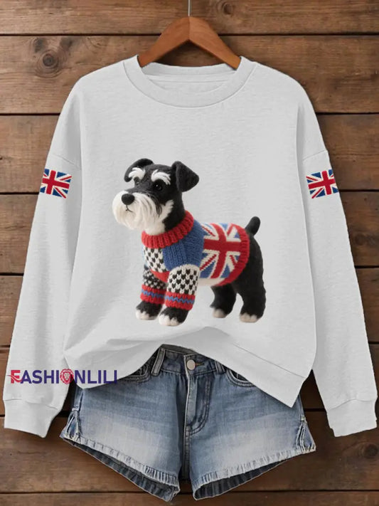 Women’s UK Flag Schnauzer Print Sweatshirt White / S