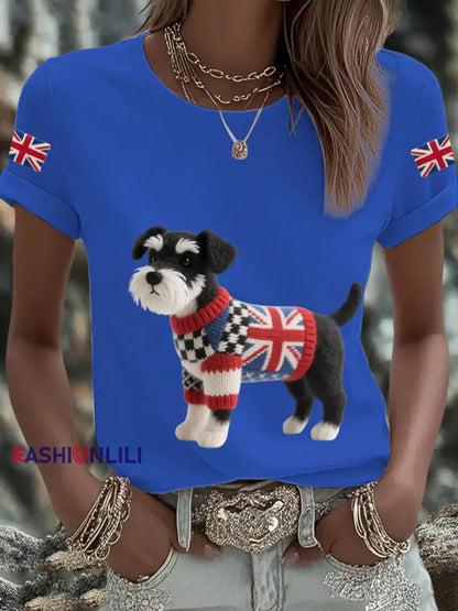 Women’s UK Flag Schnauzer Printed T shirt Blue / S