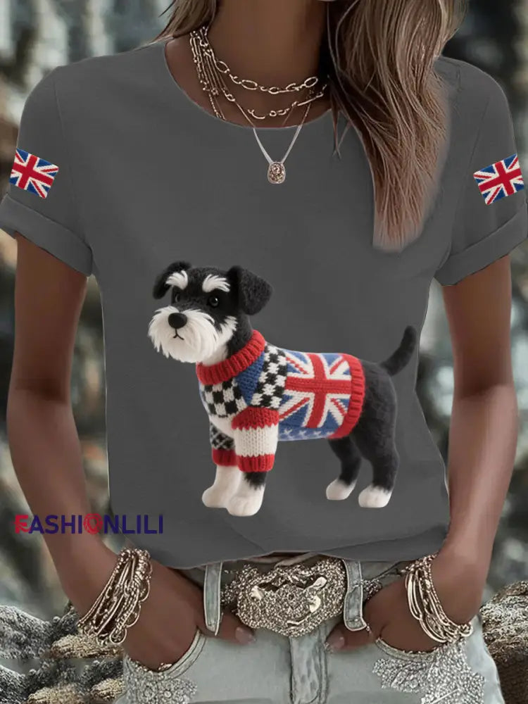 Women’s UK Flag Schnauzer Printed T shirt Dark Gray / S