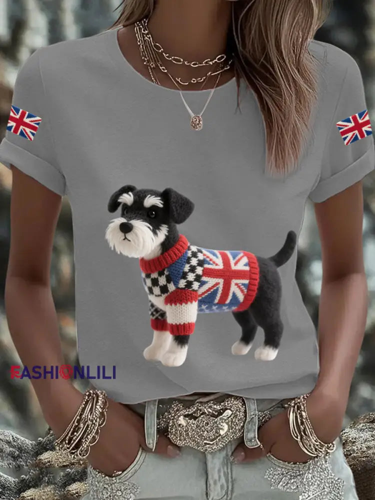 Women’s UK Flag Schnauzer Printed T shirt Light Gray / S