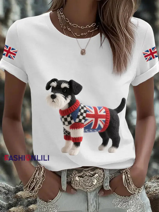 Women’s UK Flag Schnauzer Printed T shirt White / S