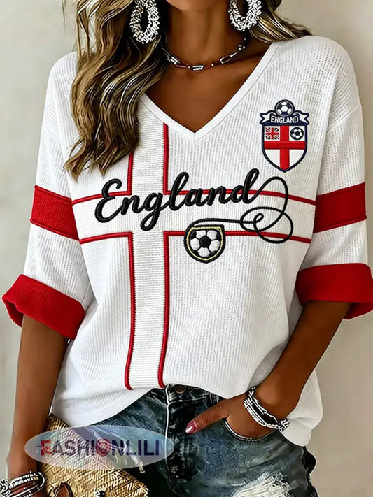 Women’s UK Football Lover England Printed Waffle T-shirt - White / S
