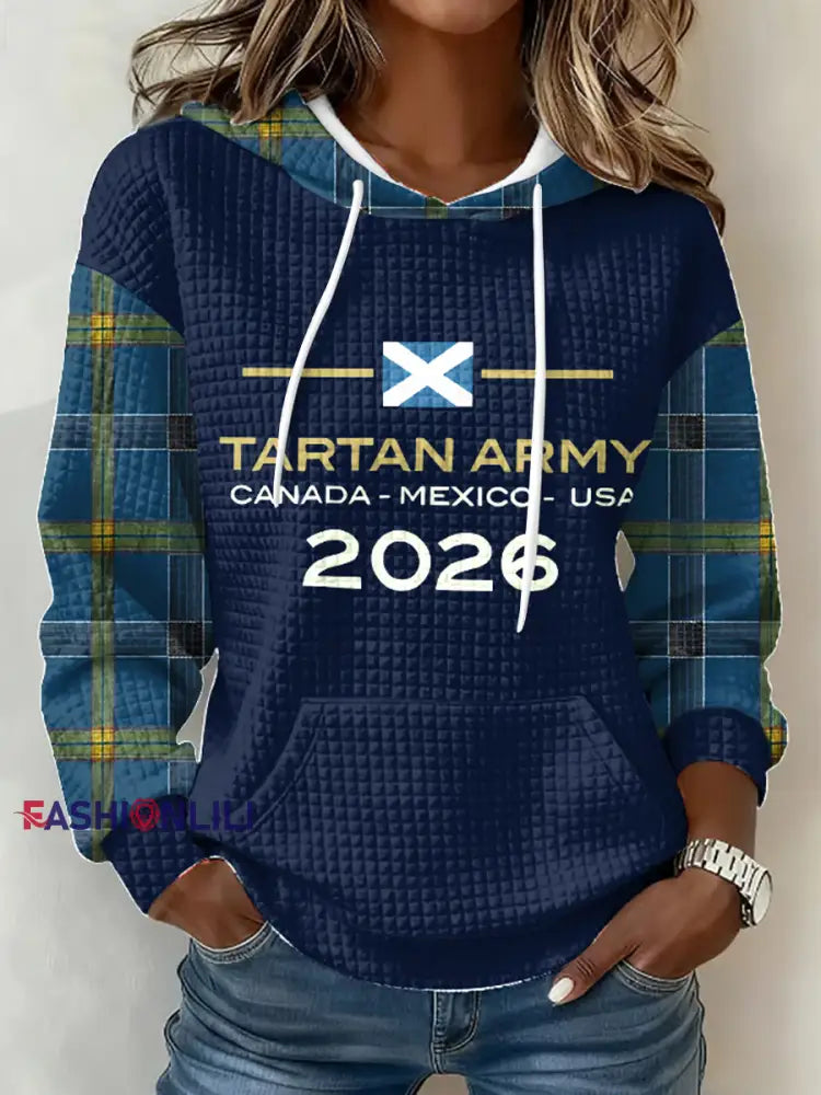 Women’s UK Football Lover Scotland 2026 Printed large-sized hooded sweatshirt Navy Blue / S
