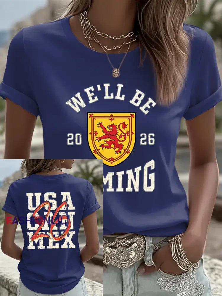 Women’s UK Football Lover Scotland Iron On Short Sleeve T-Shirt Navy Blue / S