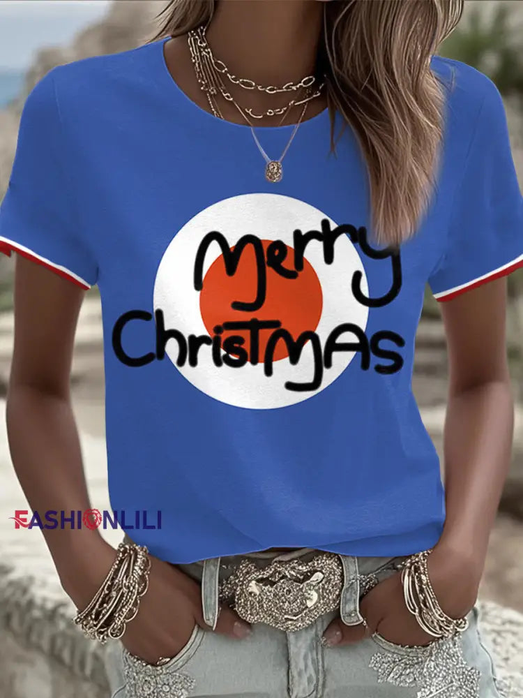 Women’s UK Mods Music Lover Christmas Printed T-shirt Royal Blue / S