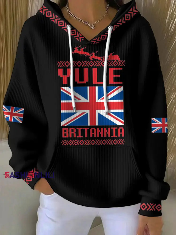 Women’s UK Yule Stonehenge Happy Solstice Printed Hoodie Black / S