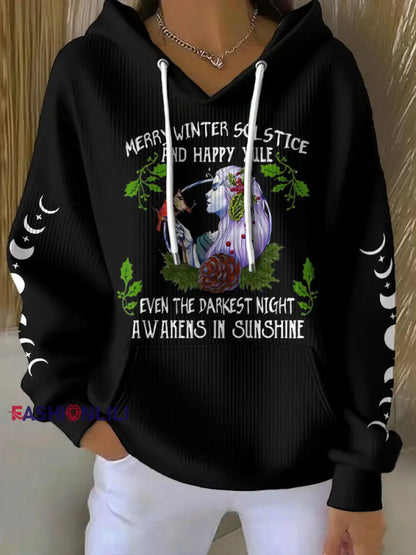Women’s UK Yule Stonehenge Happy Solstice Printed Hoodie Black / S