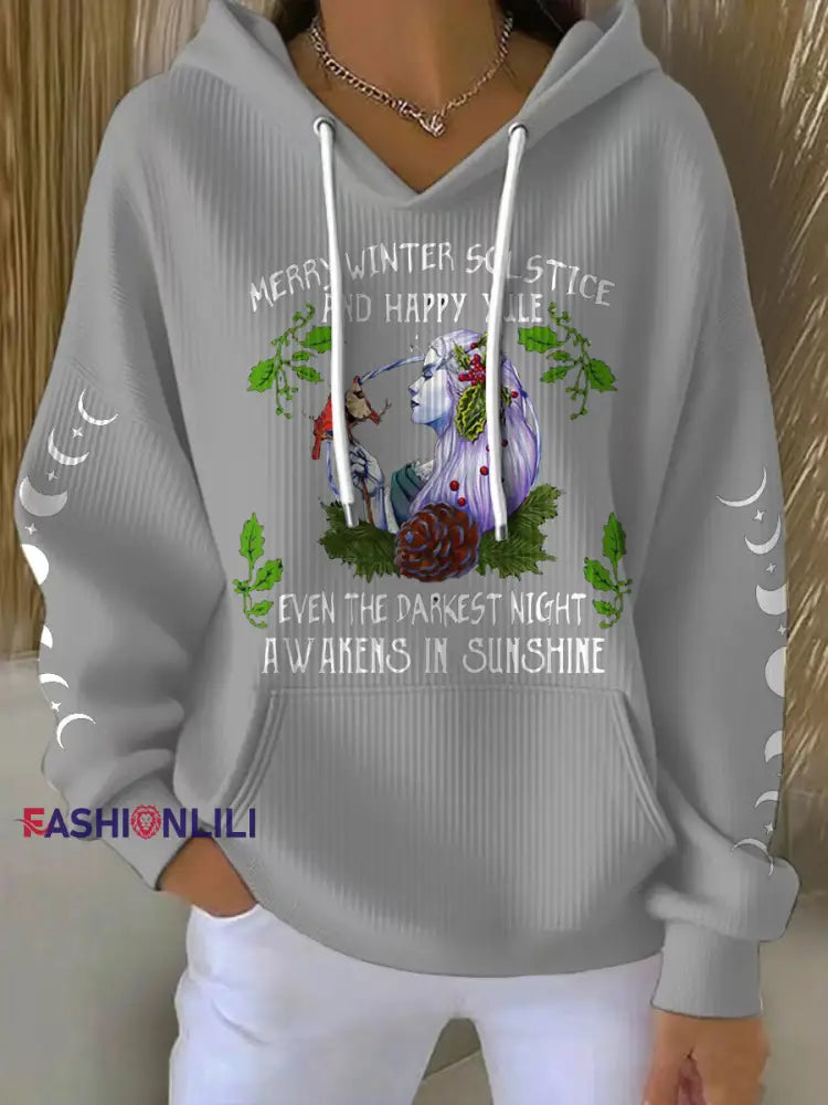 Women’s UK Yule Stonehenge Happy Solstice Printed Hoodie Light Gray / S