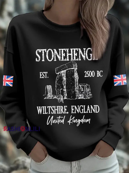 Women’s UK Yule Stonehenge Happy Solstice Printed Sweatshirt Black / S