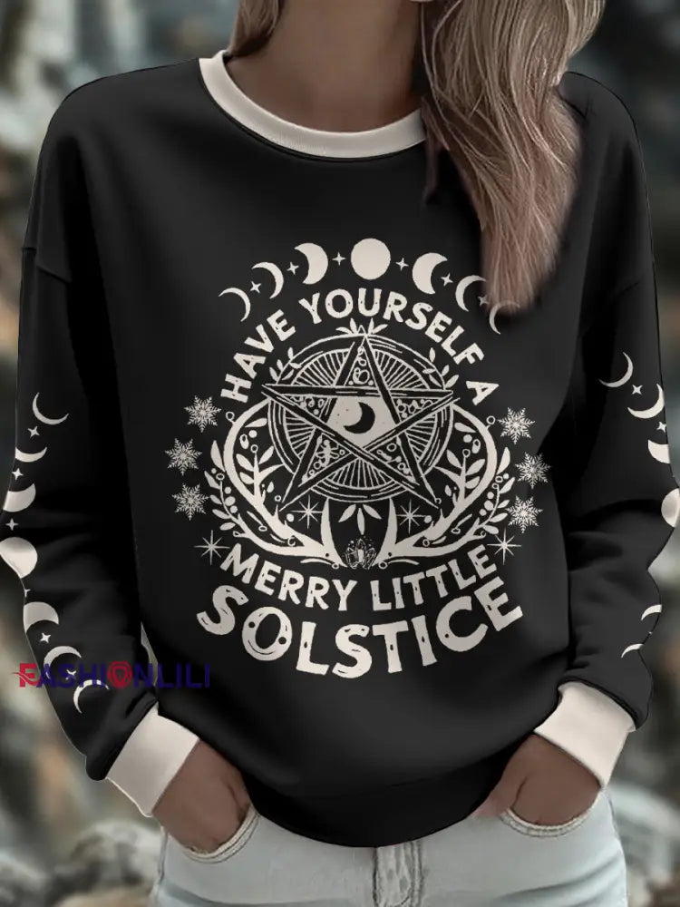 Women’s UK Yule Stonehenge Happy Solstice Printed Sweatshirt Black / S