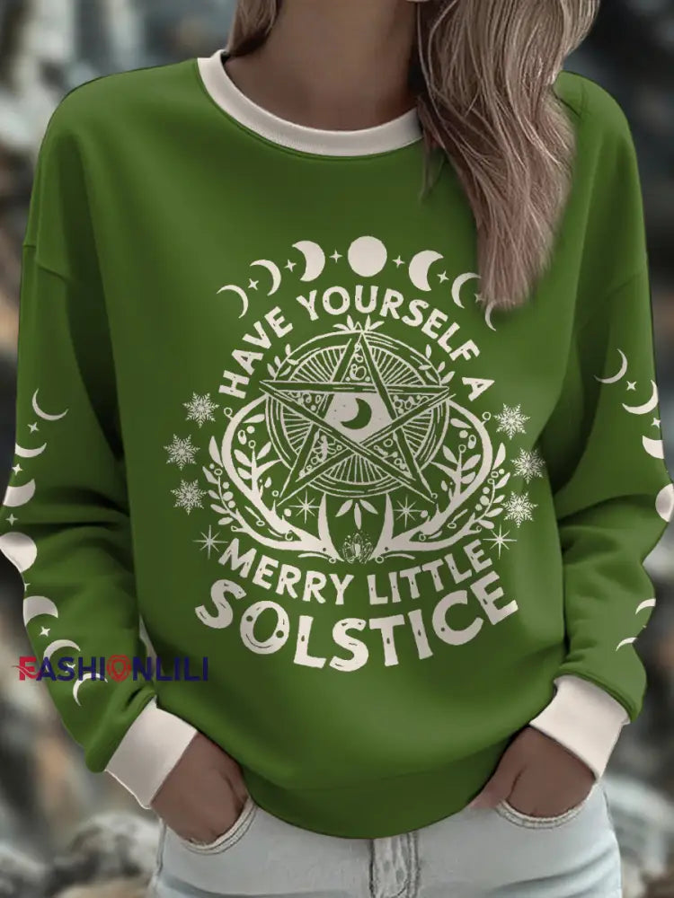 Women’s UK Yule Stonehenge Happy Solstice Printed Sweatshirt Green / S