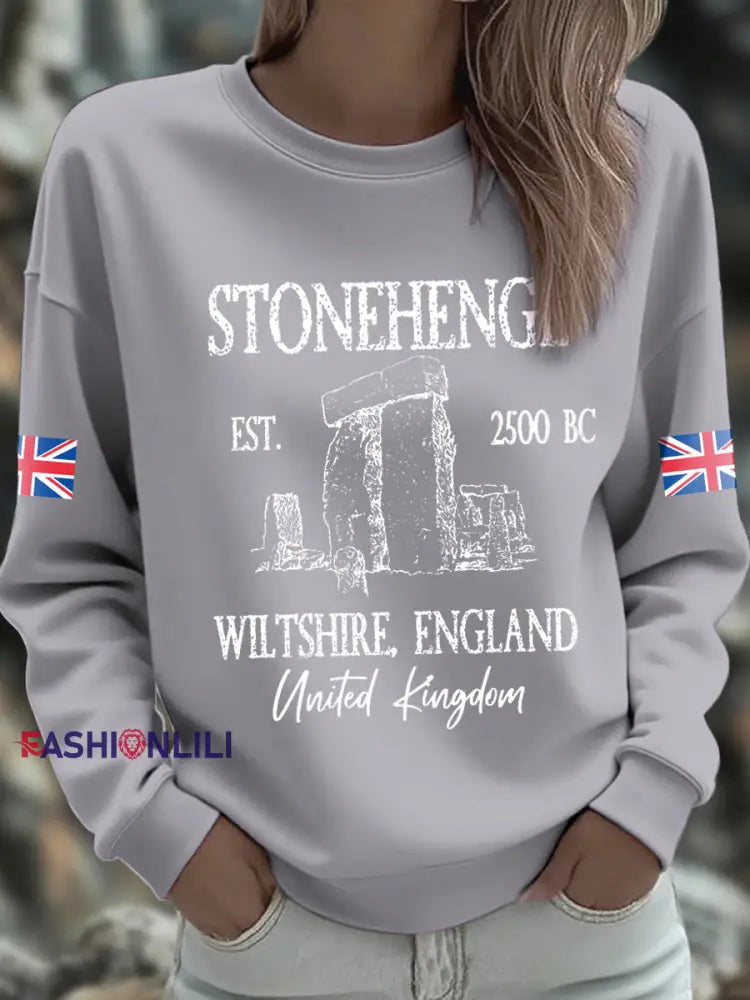Women’s UK Yule Stonehenge Happy Solstice Printed Sweatshirt Light Gray / S