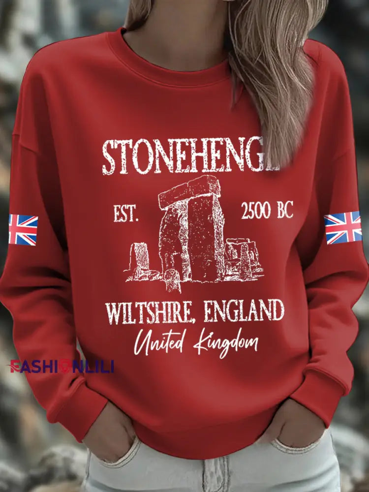 Women’s UK Yule Stonehenge Happy Solstice Printed Sweatshirt Red / S