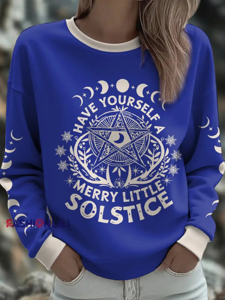 Women’s UK Yule Stonehenge Happy Solstice Printed Sweatshirt Royal Blue / S