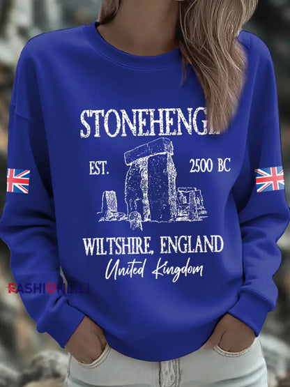 Women’s UK Yule Stonehenge Happy Solstice Printed Sweatshirt Royal Blue / S
