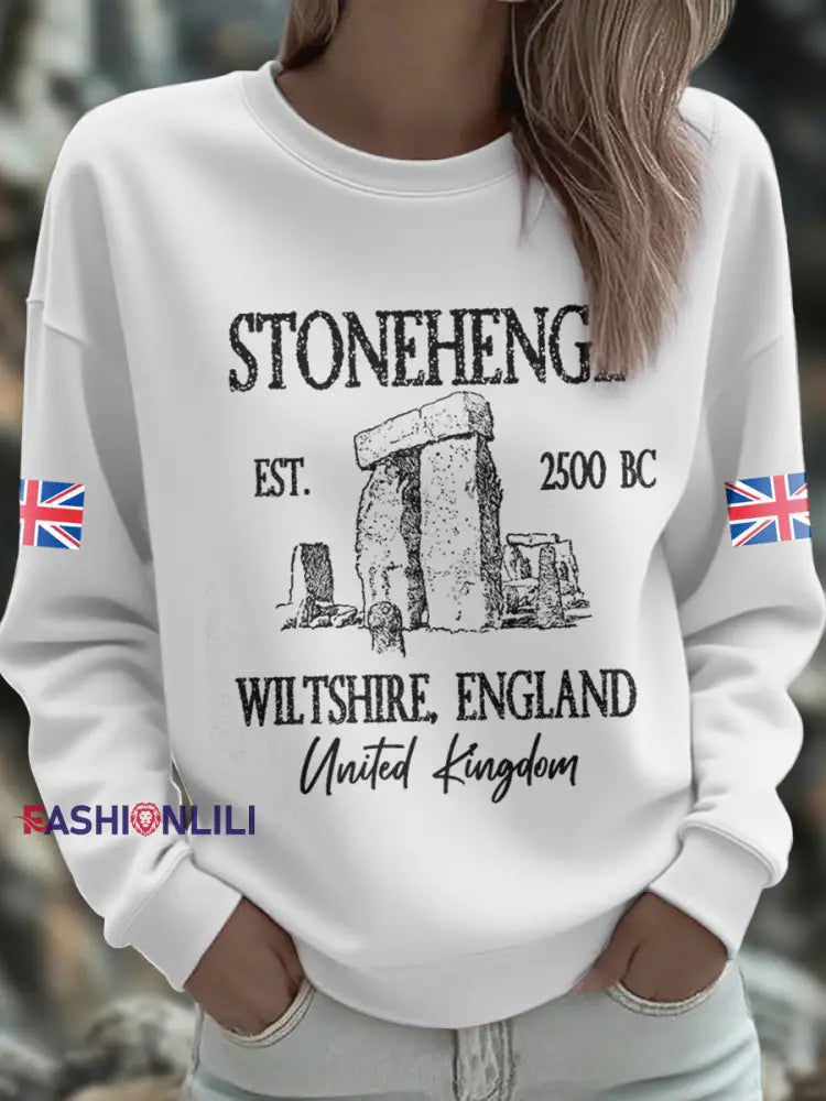 Women’s UK Yule Stonehenge Happy Solstice Printed Sweatshirt White / S