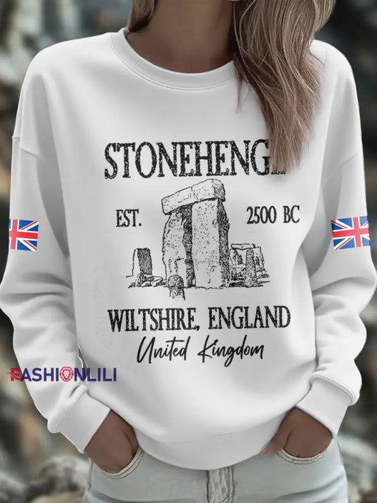 Women’s UK Yule Stonehenge Happy Solstice Printed Sweatshirt White / S