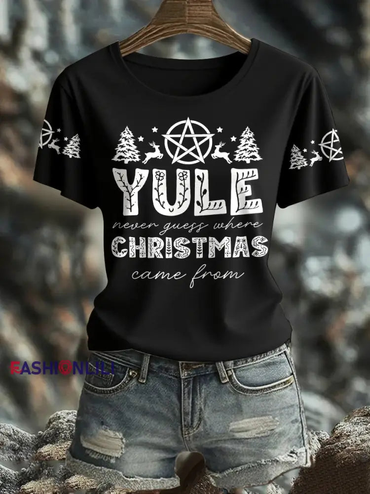 Women’s UK Yule Stonehenge Happy Solstice Printed T-Shirt Black / S