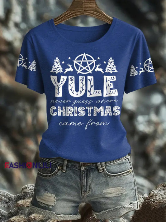 Women’s UK Yule Stonehenge Happy Solstice Printed T-Shirt Blue / S