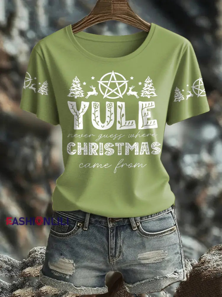 Women’s UK Yule Stonehenge Happy Solstice Printed T-Shirt Green / S