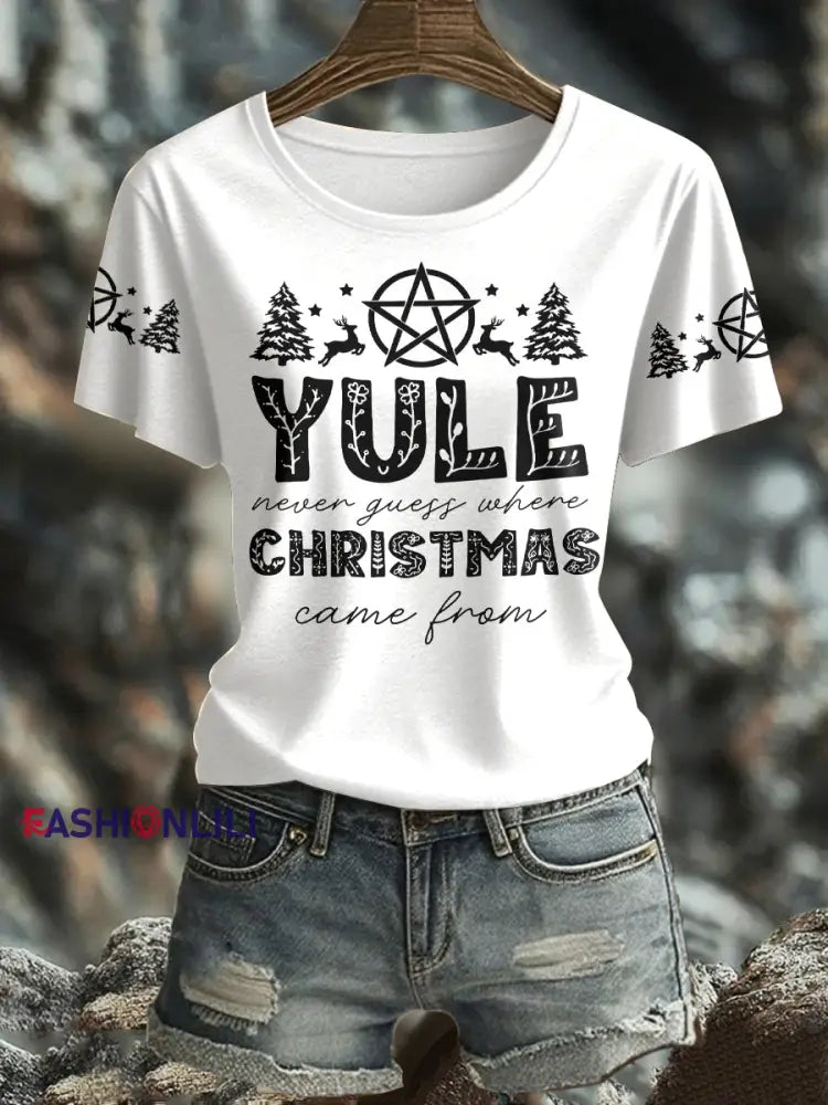 Women’s UK Yule Stonehenge Happy Solstice Printed T-Shirt White / S