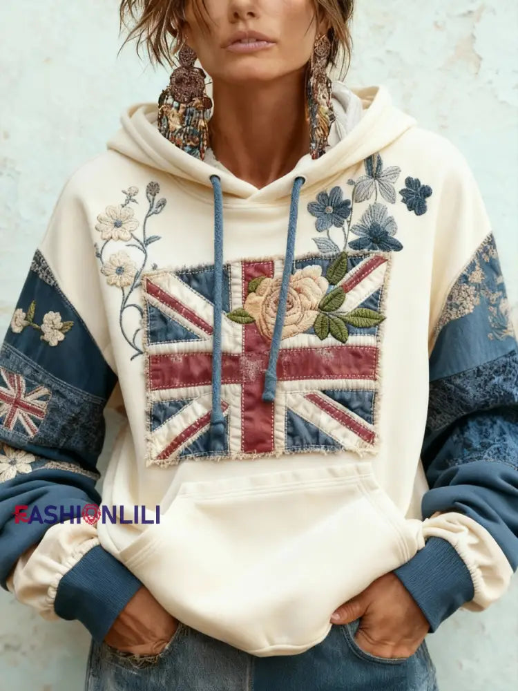 Women’s Union Jack and floral hoodie As picture / S