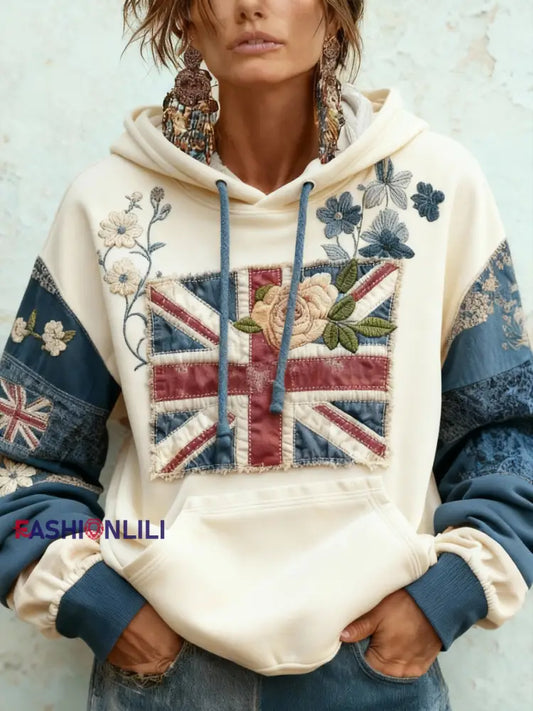 Women’s Union Jack and floral hoodie As picture / S