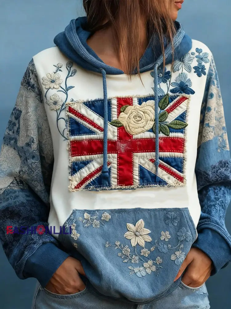 Women’s Union Jack and floral hoodie As picture / S
