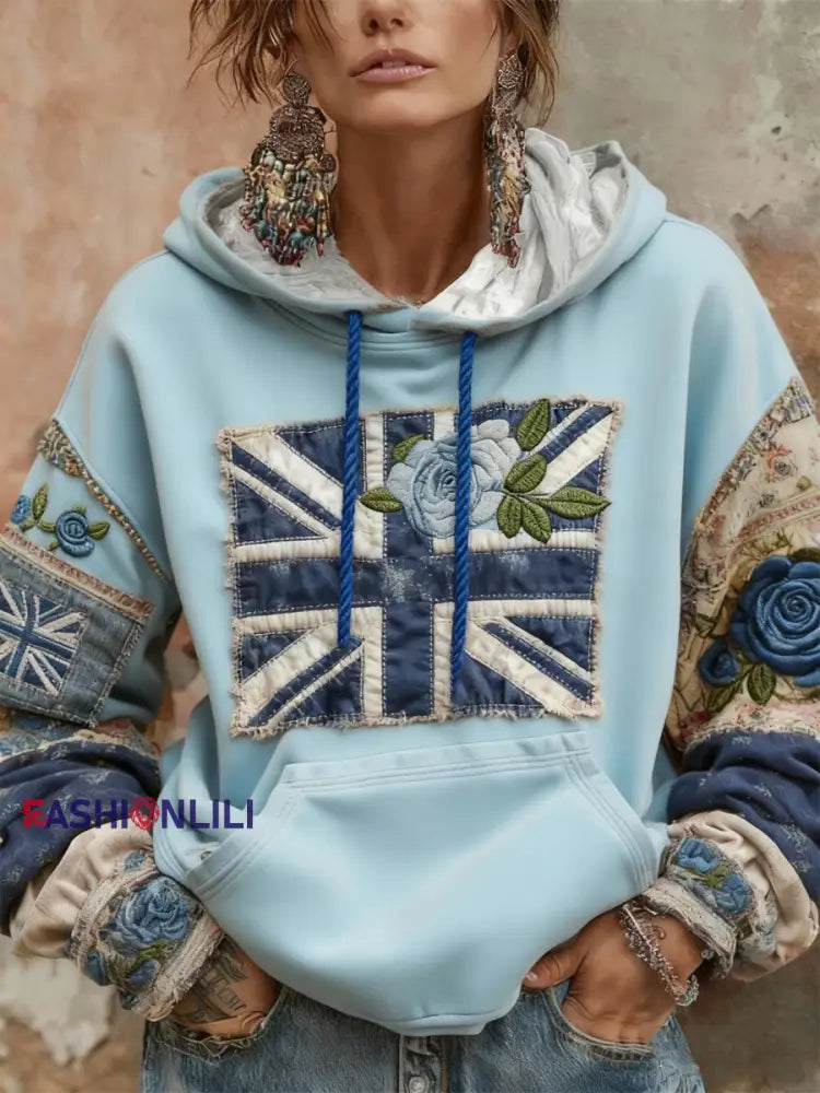 Women’s Union Jack and floral hoodie As picture / S