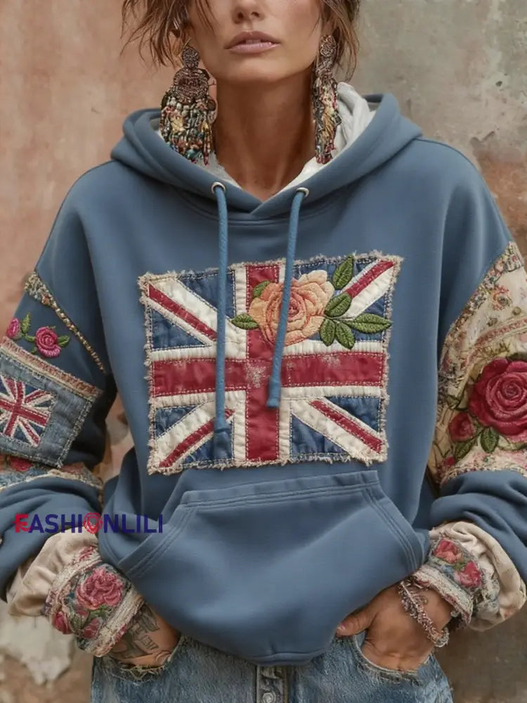 Women’s Union Jack and floral hoodie As picture / S