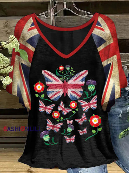 Women’s Union Jack Butterfly Hang Shot Short Sleeve T-Shirt Black / S