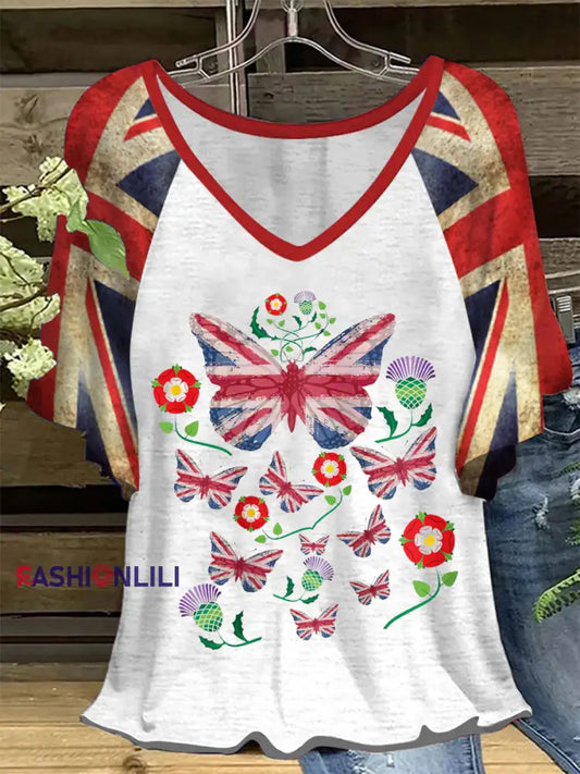 Women’s Union Jack Butterfly Hang Shot Short Sleeve T-Shirt White / S