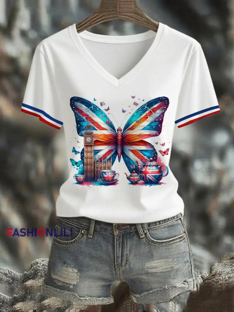 Women’s Union Jack Butterfly Short-sleeved T-shirt White / S