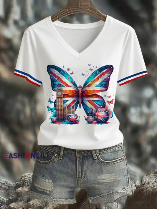 Women’s Union Jack Butterfly Short-sleeved T-shirt White / S