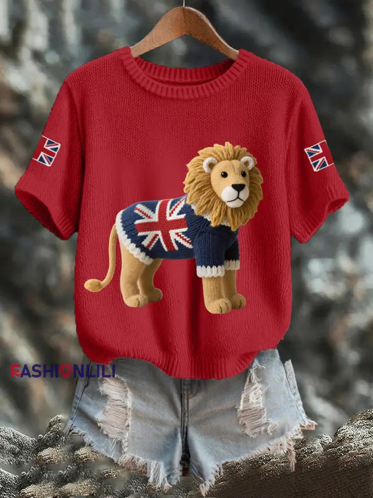 Women’s Union Jack Lion Print Casual Tee Red / S