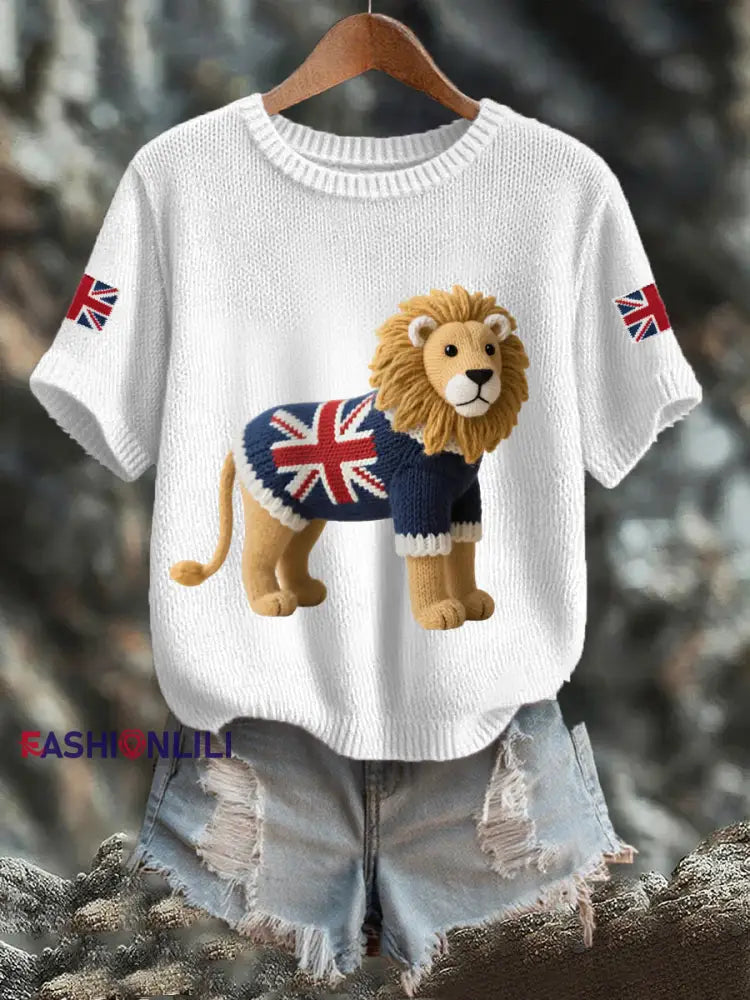 Women’s Union Jack Lion Print Casual Tee White / S