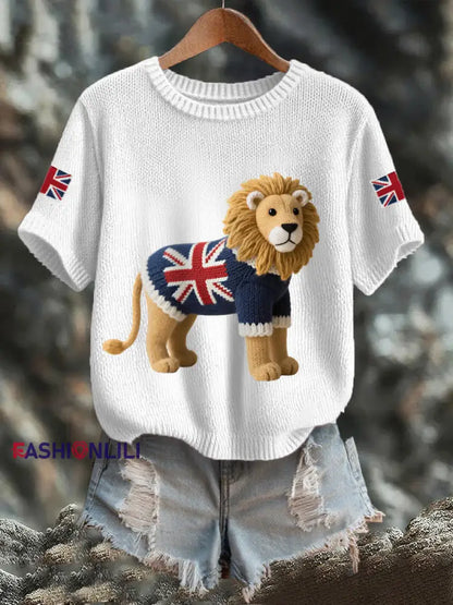 Women’s Union Jack Lion Print Casual Tee White / S