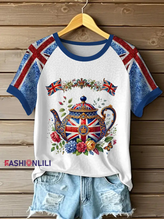 Women’s Union Jack Time Of Tea Round Neck Short Sleeve T-shirt White / S