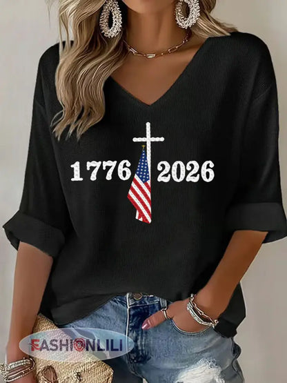 Women’s USA 1776-2026 Printed Casual T-Shirt - Black / S